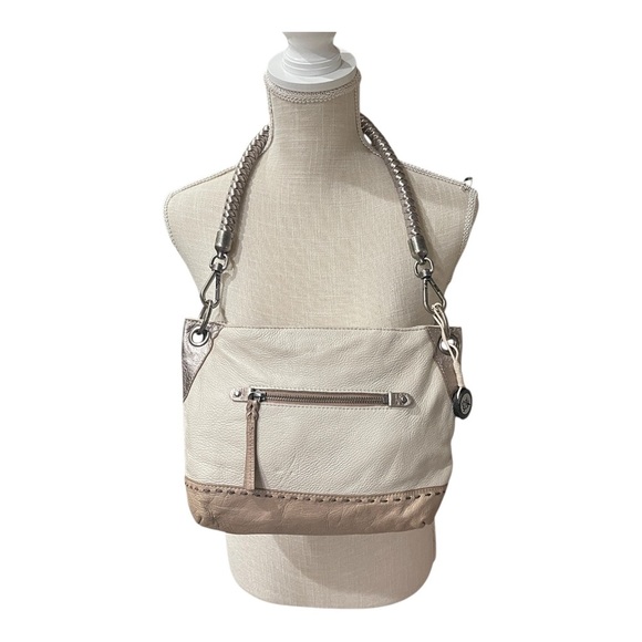 The Sak Indio Silver Beige Metallic Leather Zip Shoulder Handbag Purse Y2K Vibes - Picture 1 of 17